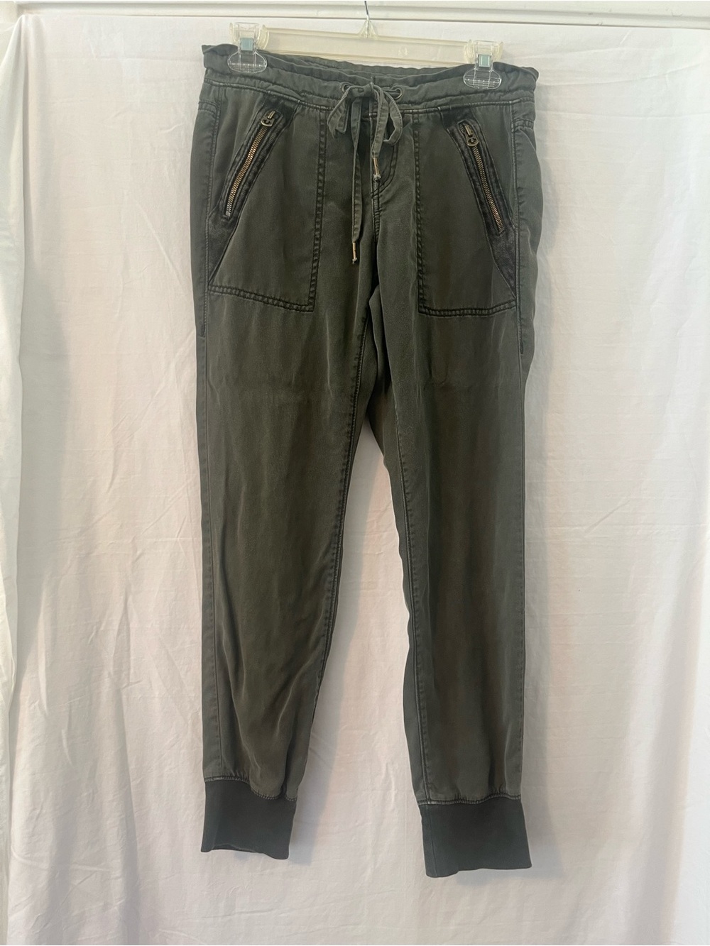 True Religion Olive Green Drawstring Joggers with Zipper Pockets